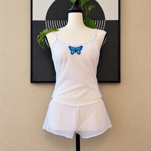 Y2K Butterfly Rhinestone Mesh Cami Shorts Set Deadstock NWT L